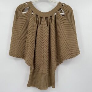 Women's Poncho Sweater Large Gold Chevron Knit Batwing Dolman Boho Holiday Party